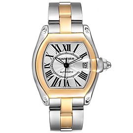Cartier Roadster Yellow Gold Steel Silver Dial Mens Watch