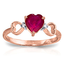 1.01 CTW 14K Solid Rose Gold Tri Heart Ruby Diamond Ring
