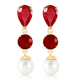10.1 CTW 14K Solid Gold Chandelier Earrings Ruby Cultured Pearl