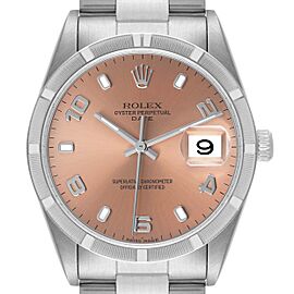 Rolex Date Salmon Dial Oyster Bracelet Steel Mens Watch