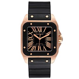 Cartier Santos 100 Rose Gold Black Dial Mens Watch