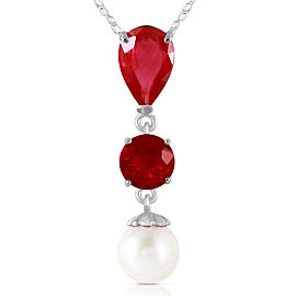 5.05 CTW 14K Solid White Gold Keep Your Cool Ruby Cultured Pearl Necklace