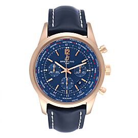 Breitling Transocean Blue Dial Rose Gold Mens Watch
