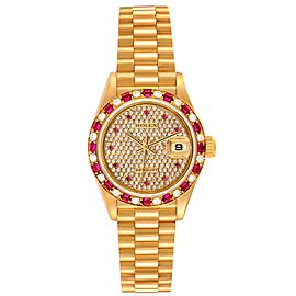 Rolex President Yellow Gold Diamond Ruby Ladies Watch