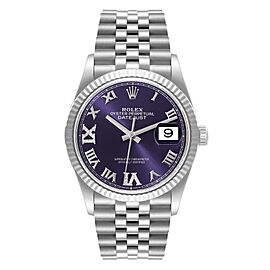 Rolex Datejust Steel White Gold Purple Dial Diamond Watch