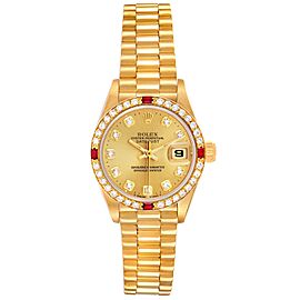 Rolex President Datejust Yellow Gold Diamond Ruby Ladies Watch