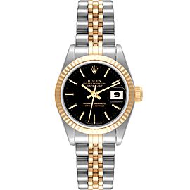 Rolex Datejust Steel Yellow Gold Fluted Bezel Black Dial Watch