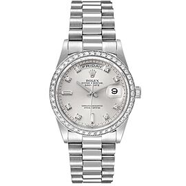 Rolex President Day-Date Silver Dial Platinum Diamond Mens Watch