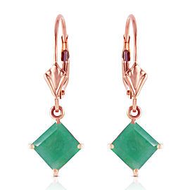 14K Solid Rose Gold Leverback Earrings with Natural Emerald
