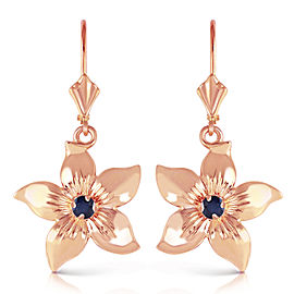 14K Solid Rose Gold Leverback Flowers Earrings with Sapphires