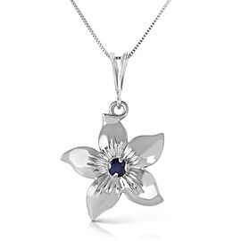 0.1 CTW 14K Solid White Gold Flower Necklace Natural Sapphire