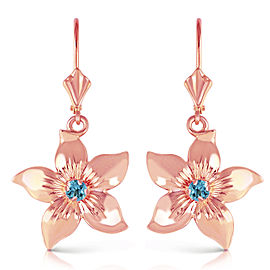 14K Solid Rose Gold Leverback Flowers Earrings with Blue Topaz