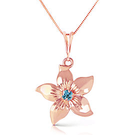 14K Solid Rose Gold Flower Necklace with Natural Blue Topaz