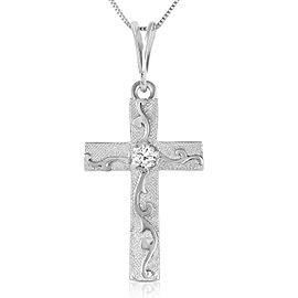 0.05 CTW 14K Solid White Gold Cross Necklace Natural Diamond