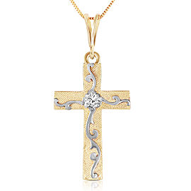 0.05 CTW 14K Solid Gold Cross Necklace Natural Diamond