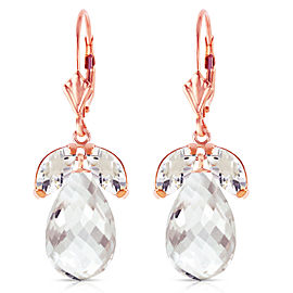 14K Solid Rose Gold Leverback Earrings with Natural White Topaz