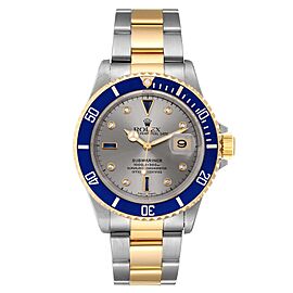 Rolex Submariner Steel Gold Diamond Sapphire Serti Dial Watch