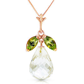 14K Solid Rose Gold Necklace with Natural Peridots & Rose Topaz