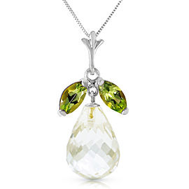 7.2 CTW 14K Solid White Gold Necklace Natural Peridot White Topaz