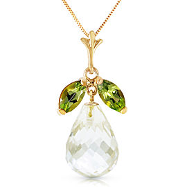 7.2 CTW 14K Solid Gold Necklace Natural Peridot White Topaz