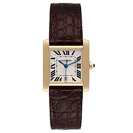 Cartier Tank Francaise Large Yellow Gold Brown Strap Mens Watch
