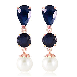 14K Solid Rose Gold Chandelier Earrings with Sapphires & Cultured Pearls