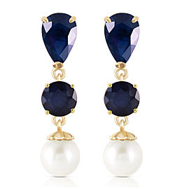10.1 CTW 14K Solid Gold Chandelier Earrings Sapphire Cultured Pearl