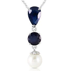 5.05 CTW 14K Solid White Gold Joy Brings Joy Sapphire Cultured Pearl Necklace