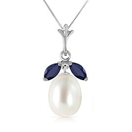 4.5 CTW 14K Solid White Gold Necklace Natural Cultured Pearl Sapphire