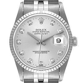 Rolex Datejust Steel White Gold Silver Diamond Dial Mens Watch