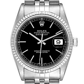 Rolex Datejust 36 Steel White Gold Black Dial Mens Watch