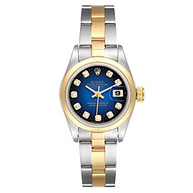 Rolex Datejust Steel Yellow Gold Blue Vignette Diamond Dial Ladies Watch
