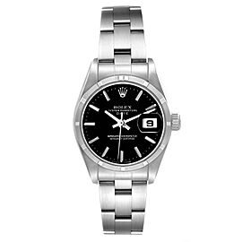 Rolex Date Stainless Steel Black Baton Dial Ladies Watch