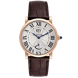 Cartier Rotonde Power Reserve 18k Rose Gold Silver Dial Mens Watch