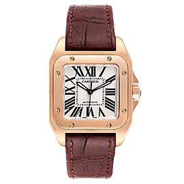 Cartier Santos 100 Midsize Rose Gold Silver Dial Mens Watch