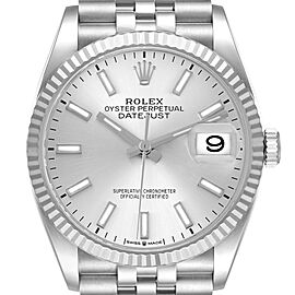 Rolex Datejust Steel White Gold Silver Dial Mens Watch