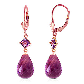 14K Solid Rose Gold Leverback Earrings with Amethysts