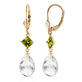 11 CTW 14K Solid Gold Tahiti White Topaz Cultured Pearl Earrings