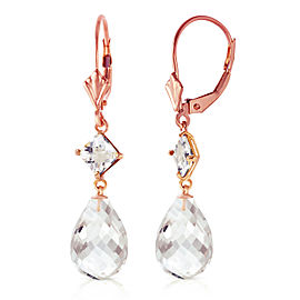 14K Solid Rose Gold Leverback Earrings with White Topaz