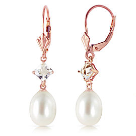 14K Solid Rose Gold Leverback Earrings with Rose Topaz & Cultured Pearls
