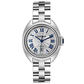 Cartier Cle Silver Guilloche Dial Automatic Steel Ladies Watch