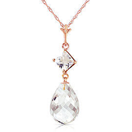 14K Solid Rose Gold Necklace with Natural White Topaz