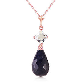 14K Solid Rose Gold Necklace with Rose Topaz & Sapphire