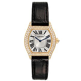Cartier Tortue Yellow Gold Diamond Black Strap Ladies Watch
