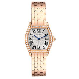 Cartier Tortue Small 18k Rose Gold Silver Dial Diamond Ladies Watch