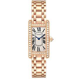 Cartier Tank Americaine 18K Rose Gold Diamond Ladies Watch