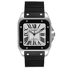 Cartier Santos 100 Steel Black Rubber Strap Mens Watch