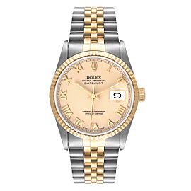 Rolex Datejust Steel Yellow Gold Ivory Roman Dial Mens Watch