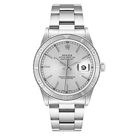 Rolex Turnograph Datejust Steel White Gold Silver Dial Mens Watch