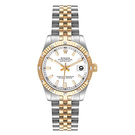 Rolex Datejust Midsize Yellow Gold Steel White Dial Diamond Watch
